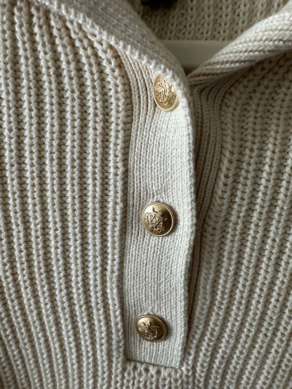 J. Crew Cream Button-Detail Ribbed Turtleneck Sweater - Picture 3 of 7